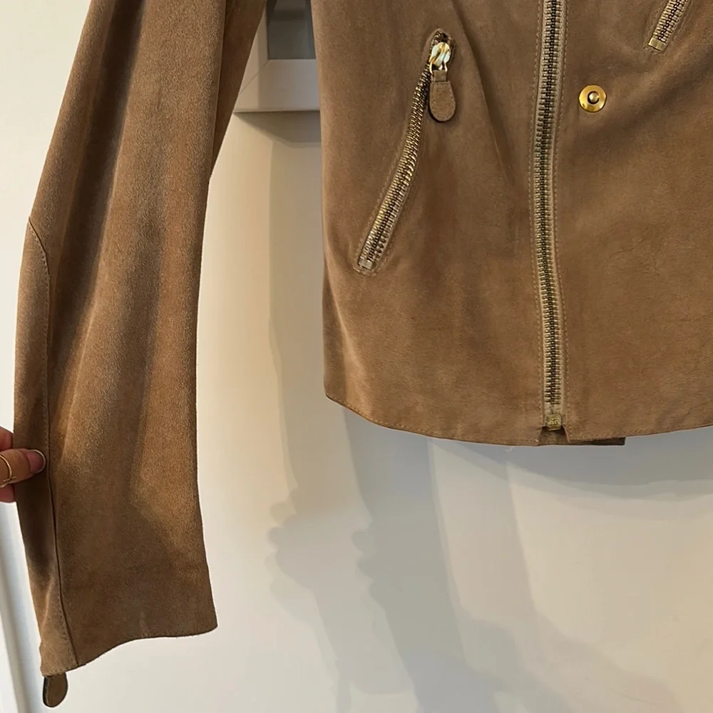 Marni Brown Leather Jacket Asymmetrical Moto Style - Picture 4 of 13